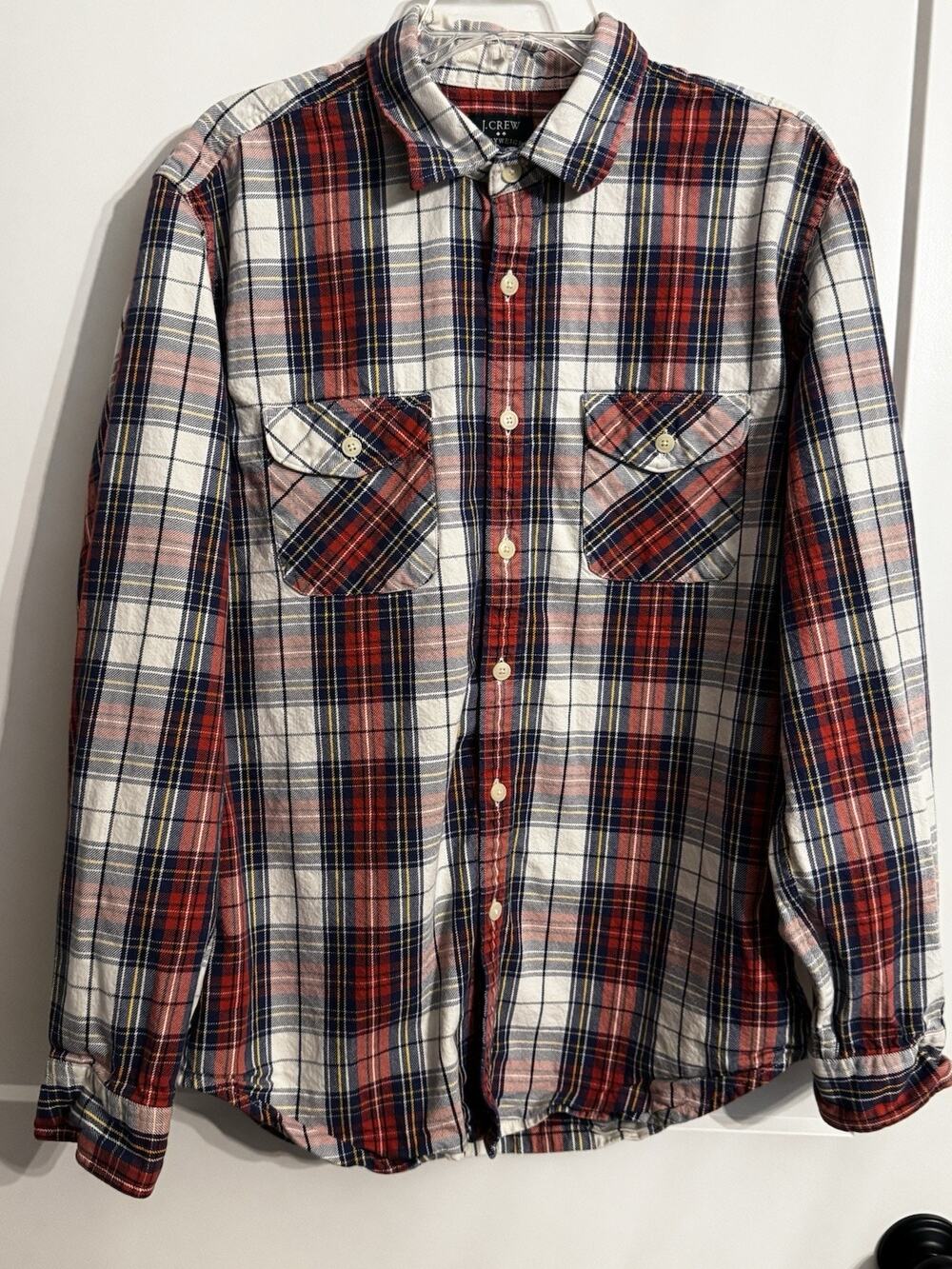 J Crew Flannel Men Large Blue Red Plaid Heavyweight Lumberjack Grunge 90’s